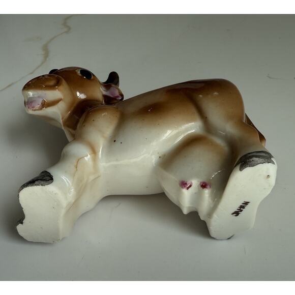 Cow Creamer Vintage 1940’s Japan Ceramic Porcelain Brown Orange 4"x 5" - Picture 8 of 9